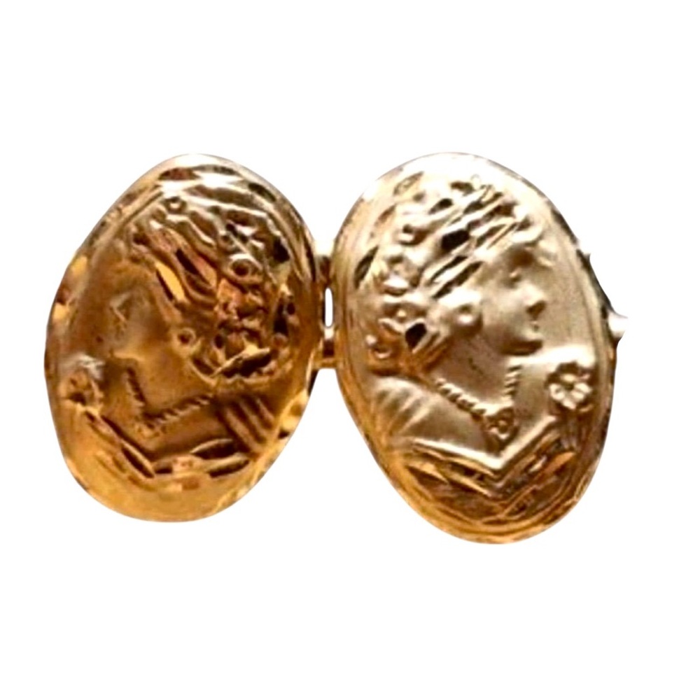 14k Gold 1g Cameo Punched Post Earrings Art Nouveau c1920